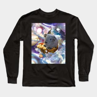 Rainbow Guinea Pig On Pizza In Space Long Sleeve T-Shirt